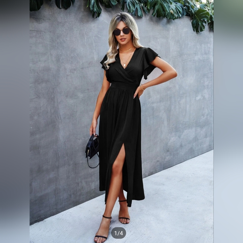 Shein Black Faux Wrap Dress